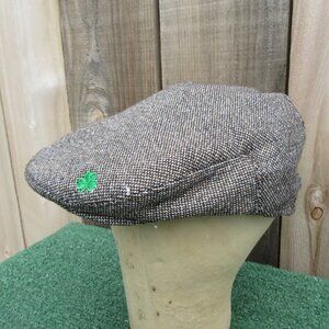 Man of Aran Flat Cap Hat Newsboy Heather Gray Wool Shamrock Ireland Donegal